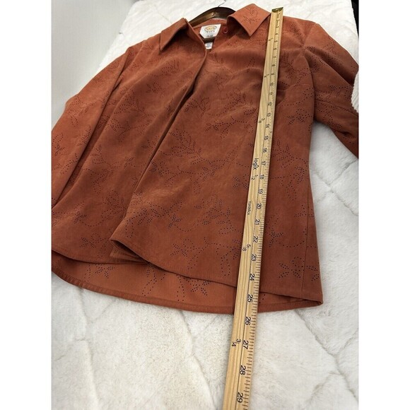 Talbots Laser Cut Shacket Brown Sz X (L) Suede Fall Office Neutral Oversized - Picture 5 of 9